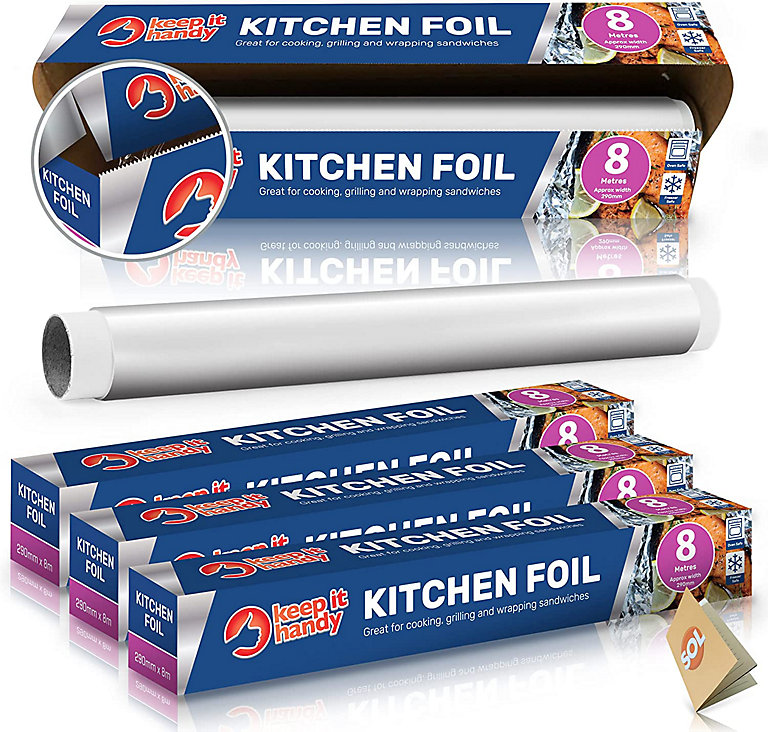 4pk Tin Foil Roll 32M Aluminium Kitchen Foil Roll 8M x 29cm, Non-Stick Aluminium  Foil for Wrapping, Grilling & BBQ, Tinfoil Roll