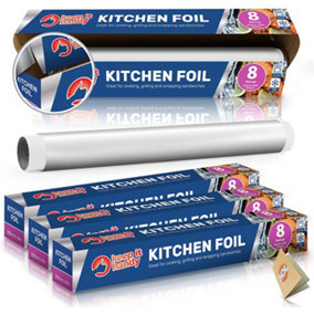 4pk Tin Foil Roll 32M Aluminium Kitchen Foil Roll 8M x 29cm, Non-Stick Aluminium Foil for Wrapping, Grilling & BBQ, Tinfoil Roll