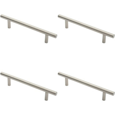 4x 19mm Straight T Bar Pull Handle 225mm Fixing Centres Satin Stainless Steel