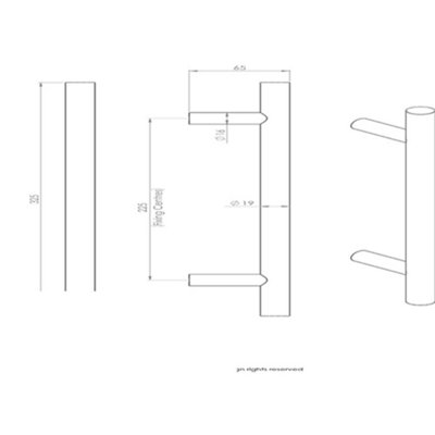 4x 19mm Straight T Bar Pull Handle 225mm Fixing Centres Satin Stainless Steel