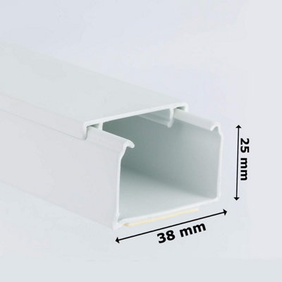 4x 1M White Self Adhesive Cable & Wire Tidy PVC Plastic Electrical Mini Trunking (38x25mm)