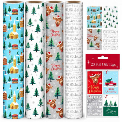 4x 4M Christmas Wrapping Paper Rolls Contemporary Gift Wrap Plus 16 ...