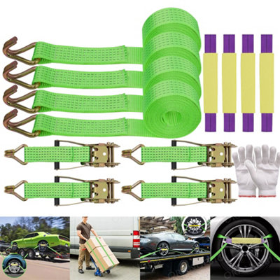 4x 4m Heavy-Duty Ratchet Wheel Straps - 2000kg Lashing Capacity