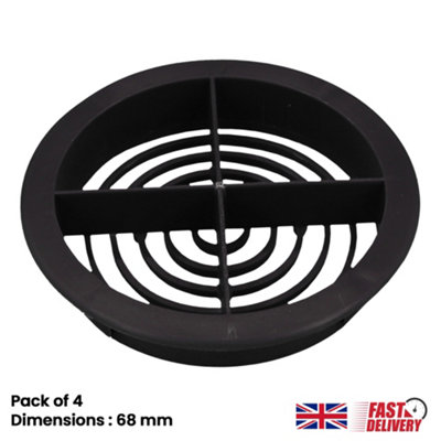 4x 68mm Anthracite Grey Plastic Round Soffit Air Vents UPVC Push-In Roof Disc