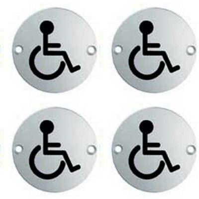 4x Bathroom Door Disabled Symbol Sign 64mm Fixing Centres 76mm Dia Steel