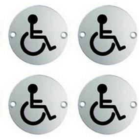 4x Bathroom Door Disabled Symbol Sign 64mm Fixing Centres 76mm Dia Steel