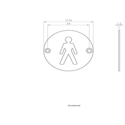 4x Bathroom Door Male Symbol Sign 64mm Fixing Centres 76mm Dia Polished Steel