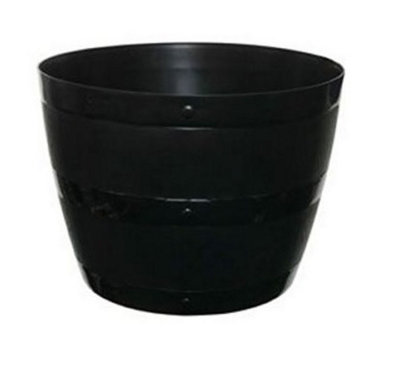 4x Black Barrel Planter Round Plastic Plant Pot 34cm Patio Garden Flower Tub