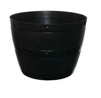 4x Black Barrel Planter Round Plastic Plant Pot 34cm Patio Garden