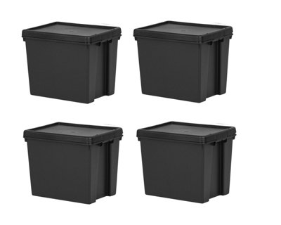 4x Black recycled plastic 24L Storage Box
