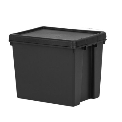 4x Black recycled plastic 24L Storage Box