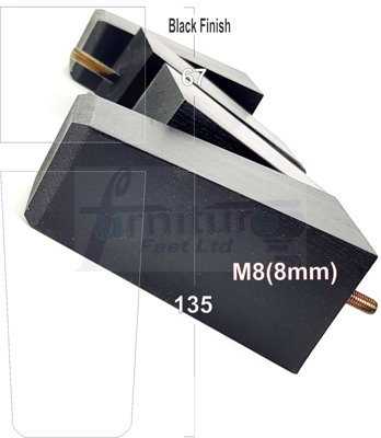 4x Block Wood Sofa Feet 135mm High Replacement Furniture Legs M8(8mm) Thread: Black