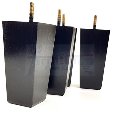 4x Block Wood Sofa Feet 135mm High Replacement Furniture Legs M8(8mm) Thread: Black