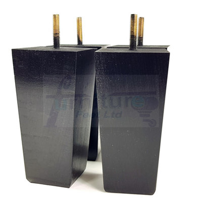 4x Block Wood Sofa Feet 135mm High Replacement Furniture Legs M8(8mm) Thread: Black