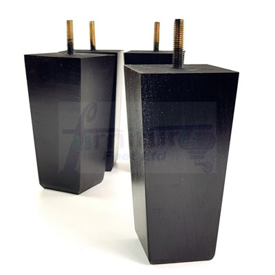 4x Block Wood Sofa Feet 135mm High Replacement Furniture Legs M8(8mm) Thread: Black