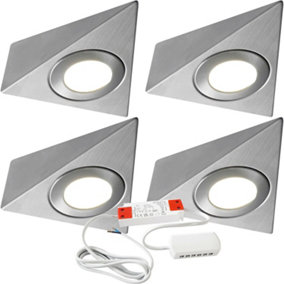 4x BRUSHED NICKEL Pyramid Surface Under Cabinet Kitchen Light & Driver Kit - Warm White LED