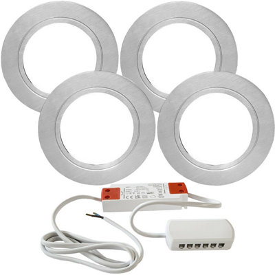4x BRUSHED NICKEL Round Flush Under Cabinet Kitchen Light & Driver Kit ...