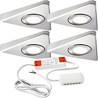 4x BRUSHED NICKEL Triangle Surface Under Cabinet Kitchen Light & Driver Kit - Natural White LED