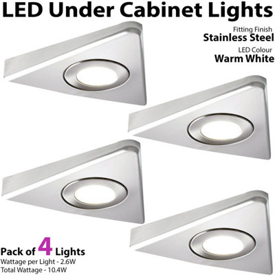4x BRUSHED NICKEL Triangle Surface Under Cabinet Kitchen Light & Driver Kit - Warm White LED