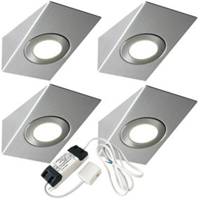 4x BRUSHED NICKEL Wedge Surface Under Cabinet Kitchen Light & Driver Kit - Warm White LED