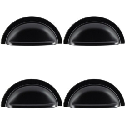 4x Cabinet Cup Pull Handle 91 x 45mm 76mm Fixing Centres Matt Black