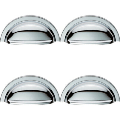 4x Cabinet Cup Pull Handle 91 x 45mm 76mm Fixing Centres Polished Chrome