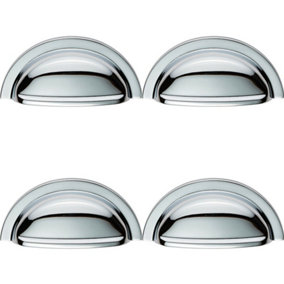 4x Cabinet Cup Pull Handle 91 x 45mm 76mm Fixing Centres Polished Chrome