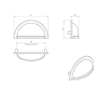 4x Cabinet Cup Pull Handle 91 x 45mm 76mm Fixing Centres Satin Copper