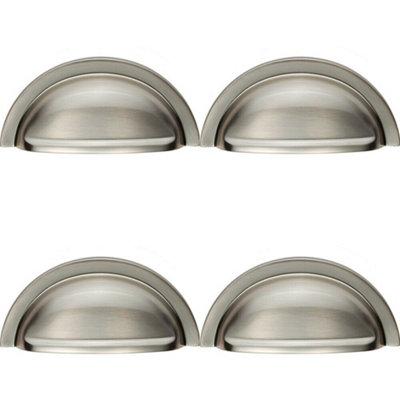 4x Cabinet Cup Pull Handle 91 x 45mm 76mm Fixing Centres Satin Nickel