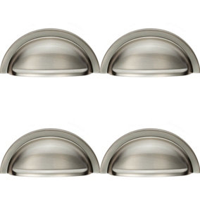 4x Cabinet Cup Pull Handle 91 x 45mm 76mm Fixing Centres Satin Nickel