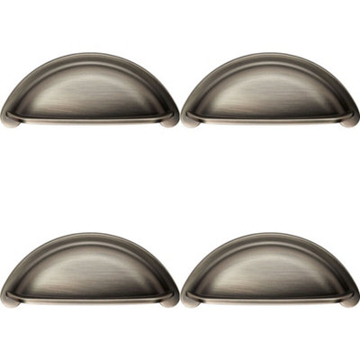 4x Cabinet Cup Pull Handle 94 x 41.5mm 76mm Fixing Centres Gun Metal