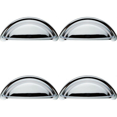 4x Cabinet Cup Pull Handle 94 x 41.5mm 76mm Fixing Centres Polished Chrome