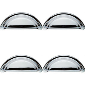 4x Cabinet Cup Pull Handle 94 x 41.5mm 76mm Fixing Centres Polished Chrome
