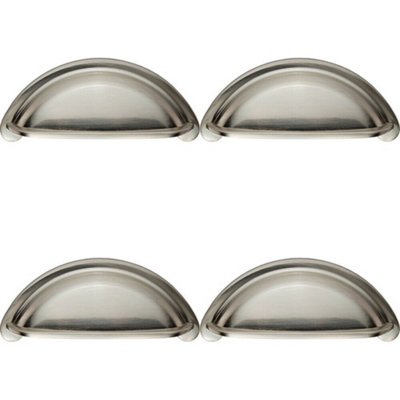 4x Cabinet Cup Pull Handle 94 x 41.5mm 76mm Fixing Centres Satin Nickel