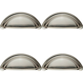 4x Cabinet Cup Pull Handle 94 x 41.5mm 76mm Fixing Centres Satin Nickel