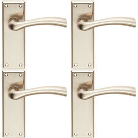 4x Chunky Curved Tapered Handle on Latch Backplate 150 x 50mm Satin Nickel