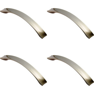 4x Concave Bow Cabinet Pull Handle 162 x 19mm 128mm Fixing Centres Satin Nickel
