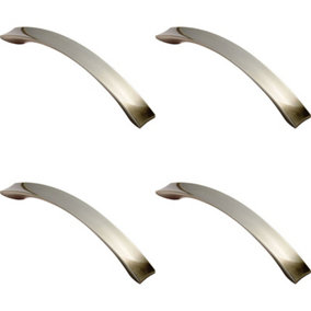 4x Concave Bow Cabinet Pull Handle 162 x 19mm 128mm Fixing Centres Satin Nickel