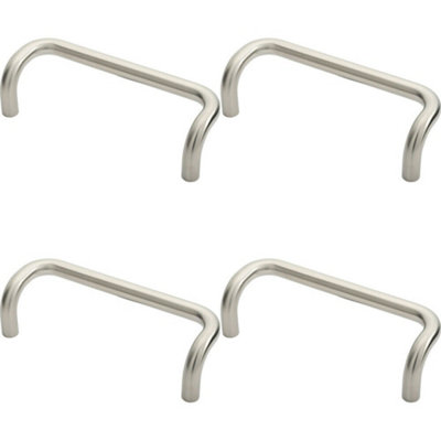 4x Cranked Door Pull Handle 19mm Dia 225mm Fixing Centres Satin Steel