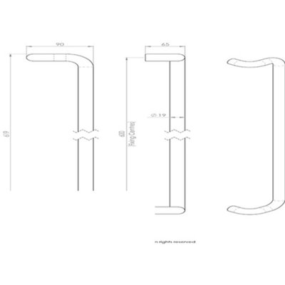 4x Cranked Door Pull Handle 19mm Dia 600mm Fixing Centres Satin Steel