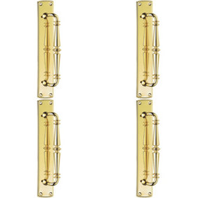 4x Cranked Ornate Door Pull Handle 380 x 65mm Backplate Polished Brass