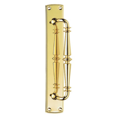 4x Cranked Ornate Door Pull Handle 380 x 65mm Backplate Polished Brass