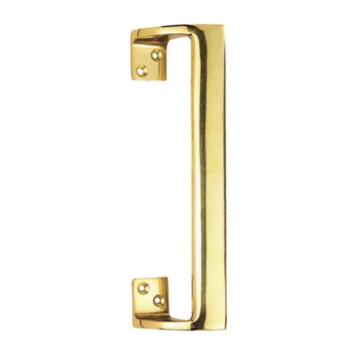 4x Cranked Oval Grip Door Pull Handle 225mm Length 46.5mm Proj Polished Brass