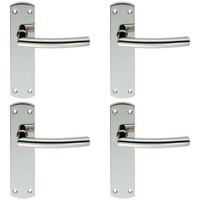 4x Curved Bar Lever Door Handle on Latch Backplate 172 x 44mm Polished