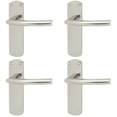 4x Curved Bar Lever on Latch Backplate Door Handle 170 x 42mm Polished Chrome