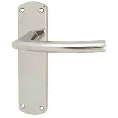 4x Curved Bar Lever on Latch Backplate Door Handle 170 x 42mm Polished Chrome