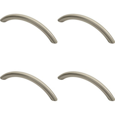 4x Curved Bow Cabinet Pull Handle 119 x 10mm 96mm Fixing Centres Satin Nickel