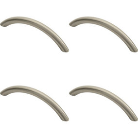 4x Curved Bow Cabinet Pull Handle 119 x 10mm 96mm Fixing Centres Satin Nickel