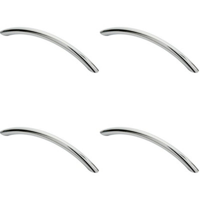 4x Curved Bow Cabinet Pull Handle 153 x 10mm 128mm Fixing Centres Chrome