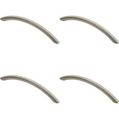 4x Curved Bow Cabinet Pull Handle 153 x 10mm 128mm Fixing Centres Satin Nickel
